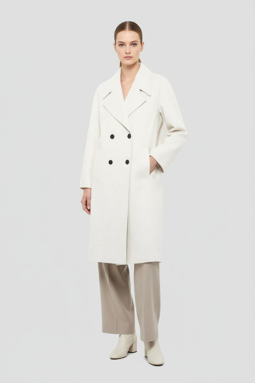 Abrigo de Mujer Lana Largo Cuello Abatible Doble Botonadura Elegante