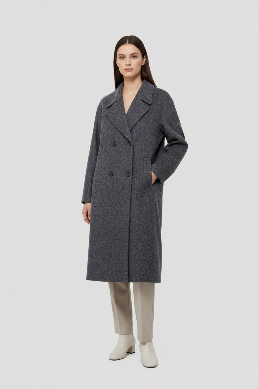 Abrigo de Mujer Lana Largo Cuello Abatible Doble Botonadura Elegante