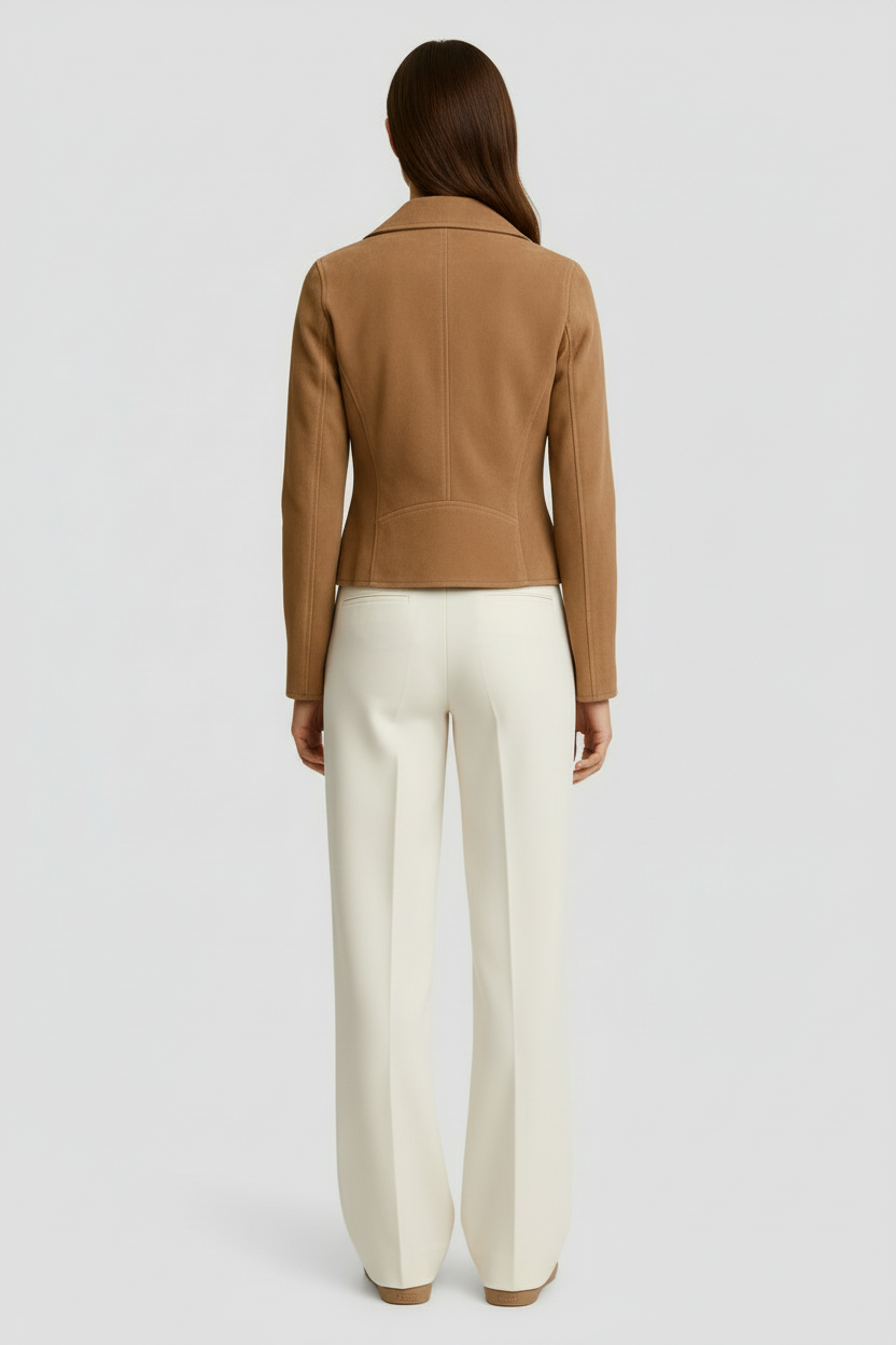 Chaqueta Mujer Gamuza Corte Entallado Estilo Motero