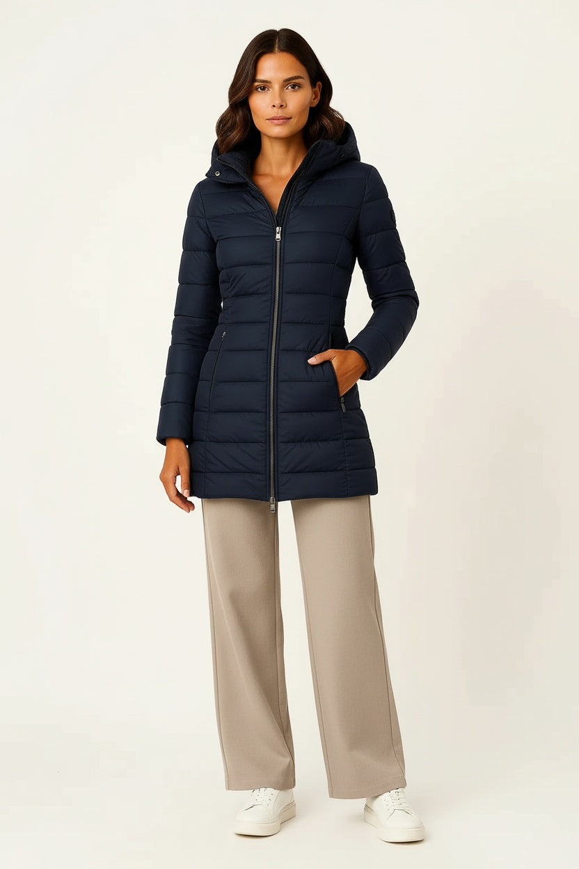 Chaqueta Acolchada Mujer Piel Sintética Corte Entallado Negra