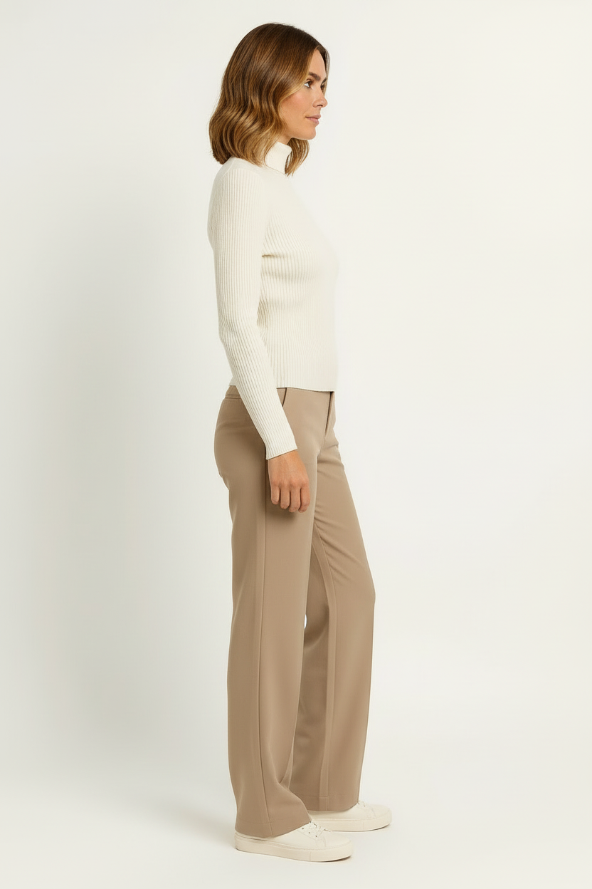 Suéter a Crochet Para Mujer Cuello Alto Tejido Suave Gris