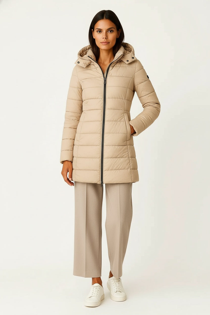 Chaqueta Acolchada Mujer Piel Sintética Corte Entallado Negra