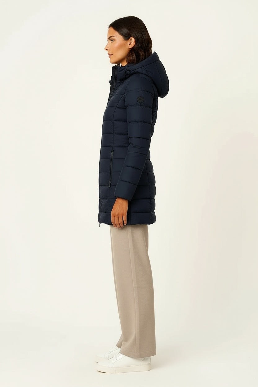 Chaqueta Acolchada Mujer Piel Sintética Corte Entallado Negra