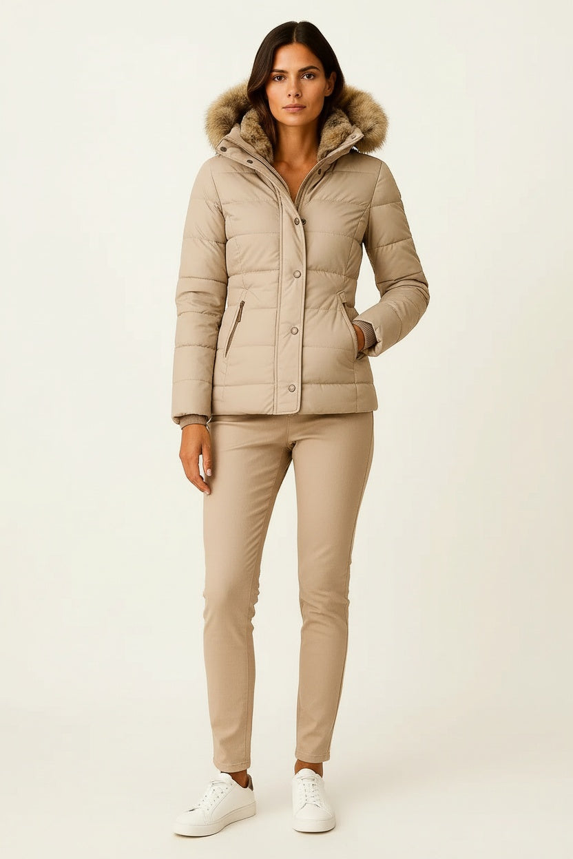 Abrigo Acolchado Mujer Con Capucha Ajuste Favorecedor Invierno