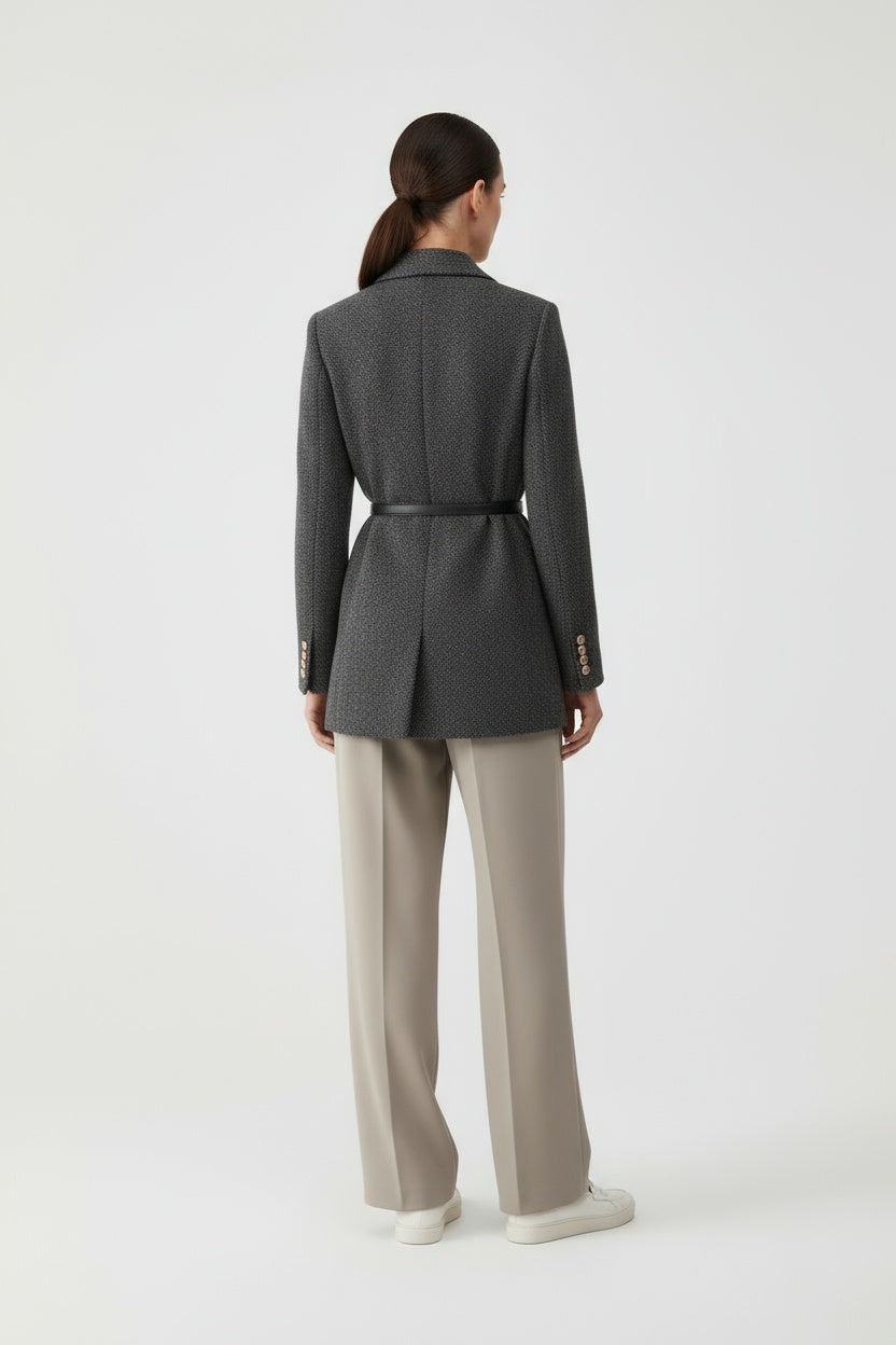 Abrigo Mujer Tweed Acrílico Doble Botonadura Entallado