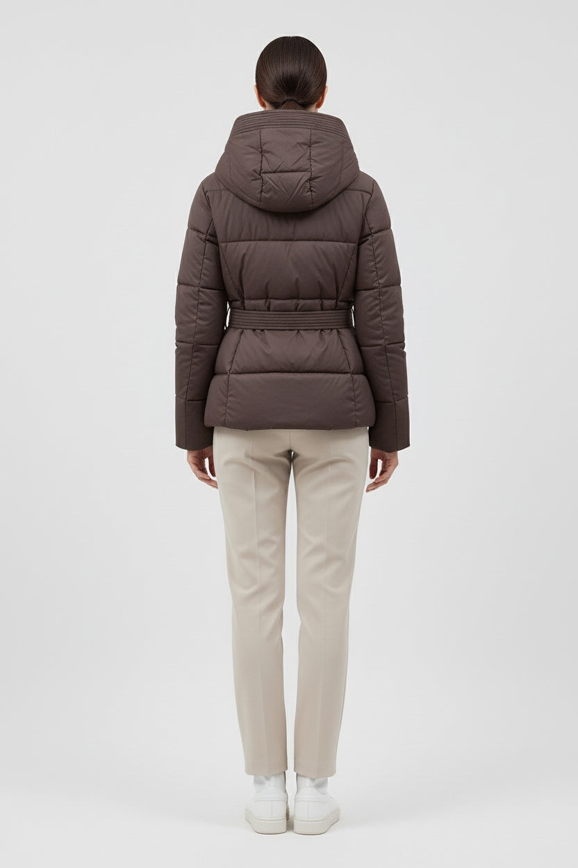 Chaqueta Acolchada Mujer Invierno Sintética con Capucha y Cinturón