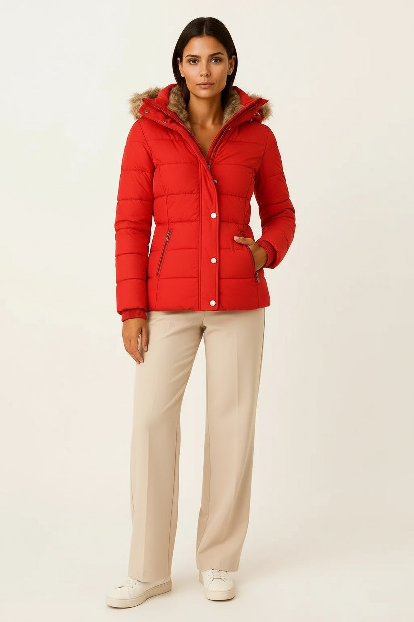 Abrigo Acolchado Mujer Con Capucha Ajuste Favorecedor Invierno