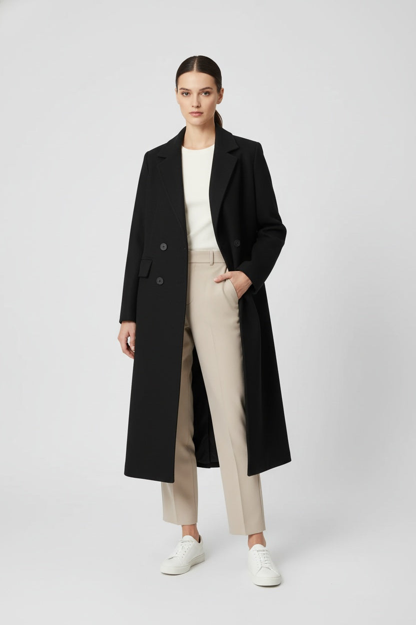 Abrigo de Mujer Cruzado de Lana Burdeos Manga Larga Elegante