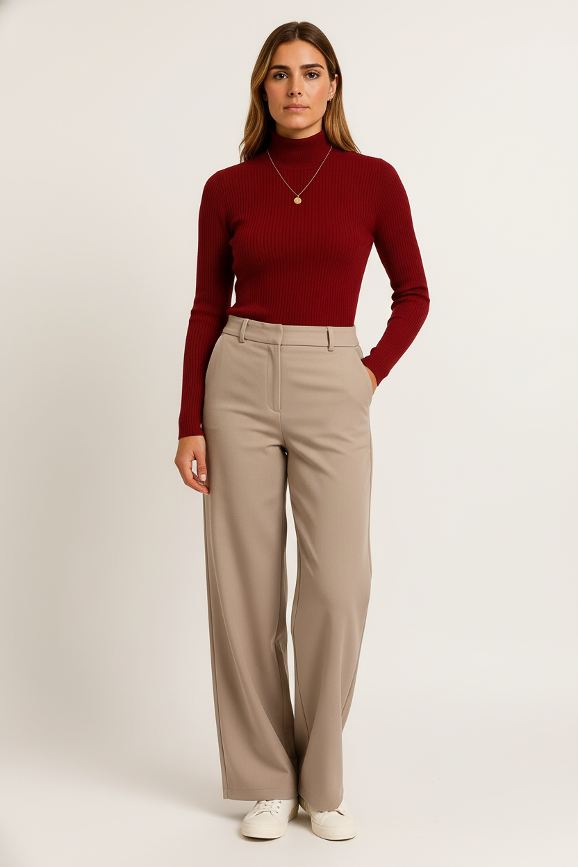 Suéter a Crochet Para Mujer Cuello Alto Tejido Suave Gris