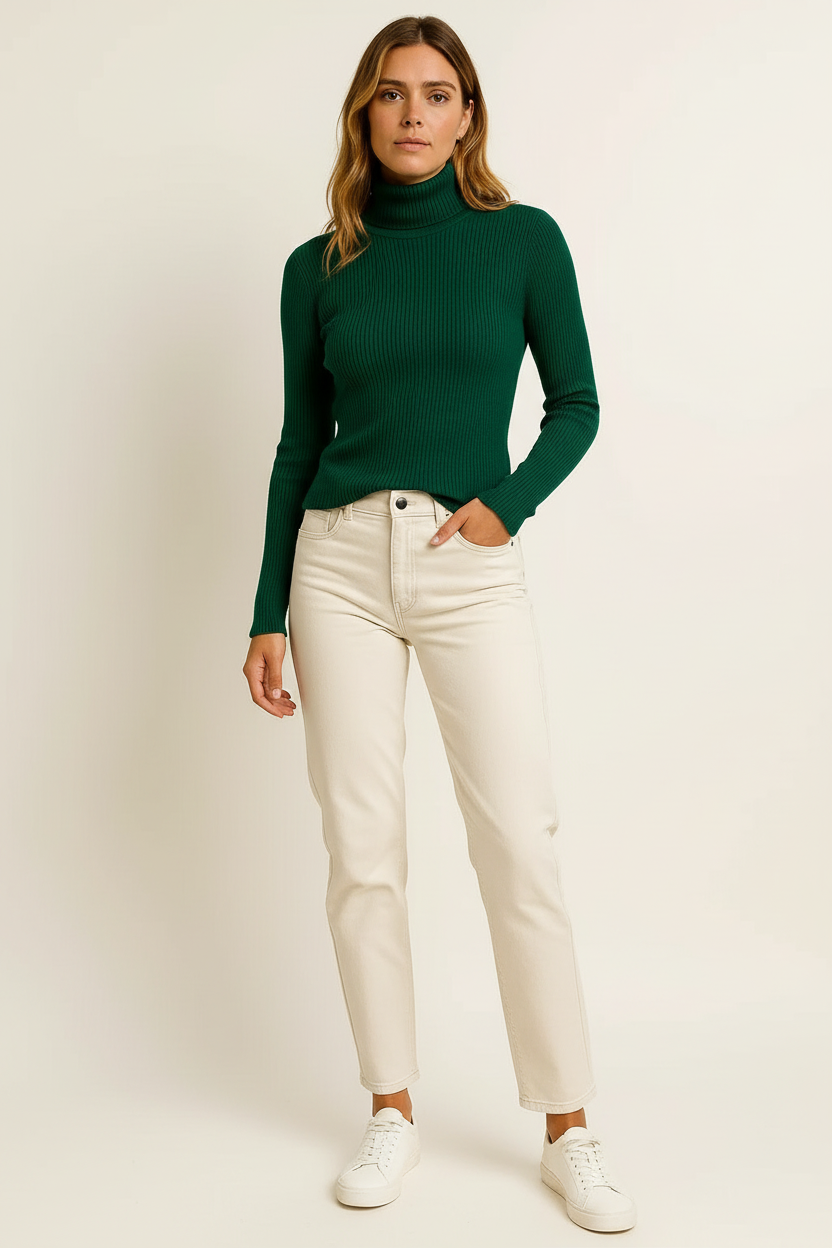 Suéter a Crochet Para Mujer Cuello Alto Tejido Suave Gris