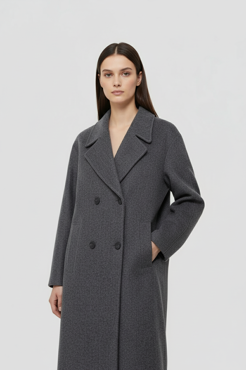 Abrigo de Mujer Lana Largo Cuello Abatible Doble Botonadura Elegante