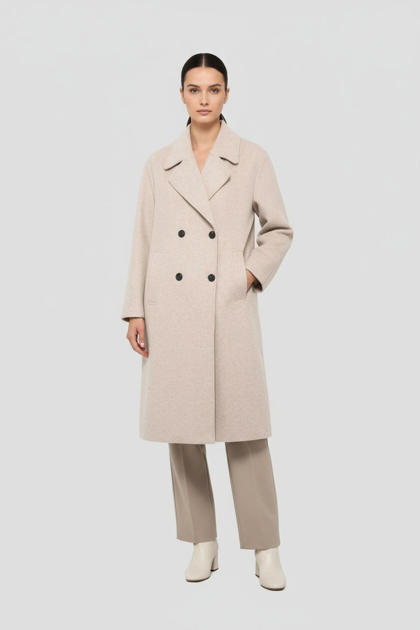 Abrigo de Mujer Lana Largo Cuello Abatible Doble Botonadura Elegante