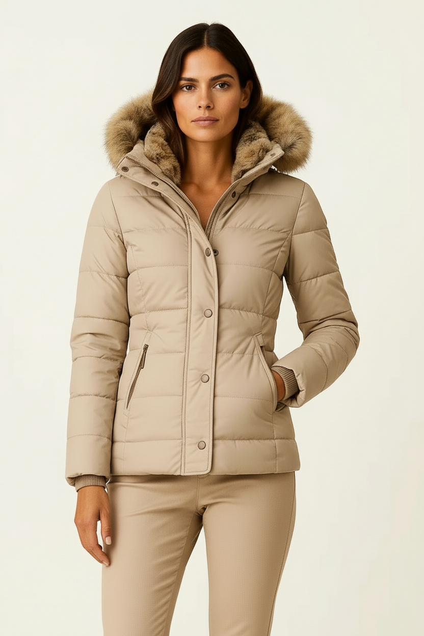 Abrigo Acolchado Mujer Con Capucha Ajuste Favorecedor Invierno