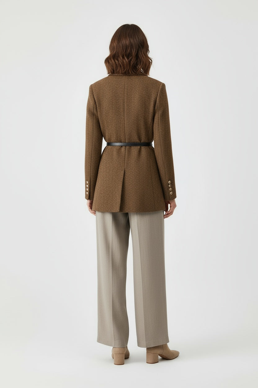 Abrigo Mujer Tweed Acrílico Doble Botonadura Entallado