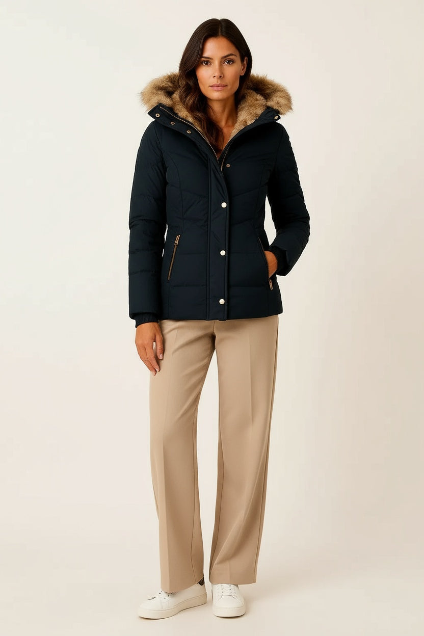 Abrigo Acolchado Mujer Con Capucha Ajuste Favorecedor Invierno