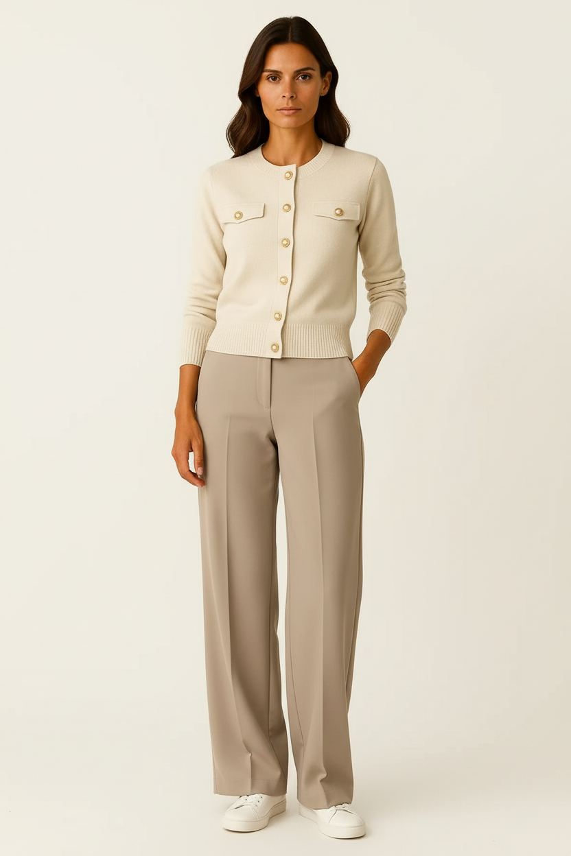 Cárdigan Mujer Azul Marino Largo de Punto Manga Larga Ajustado