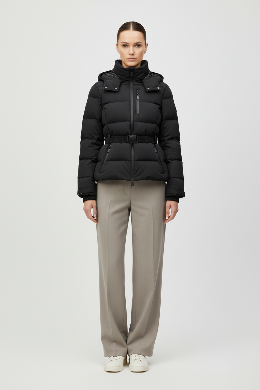 Chaqueta Acolchada Mujer Poliéster Resistente al Agua con Cinturón