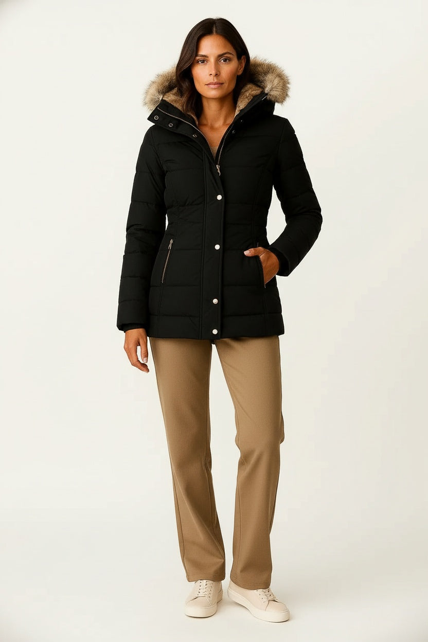 Abrigo Acolchado Mujer Con Capucha Ajuste Favorecedor Invierno