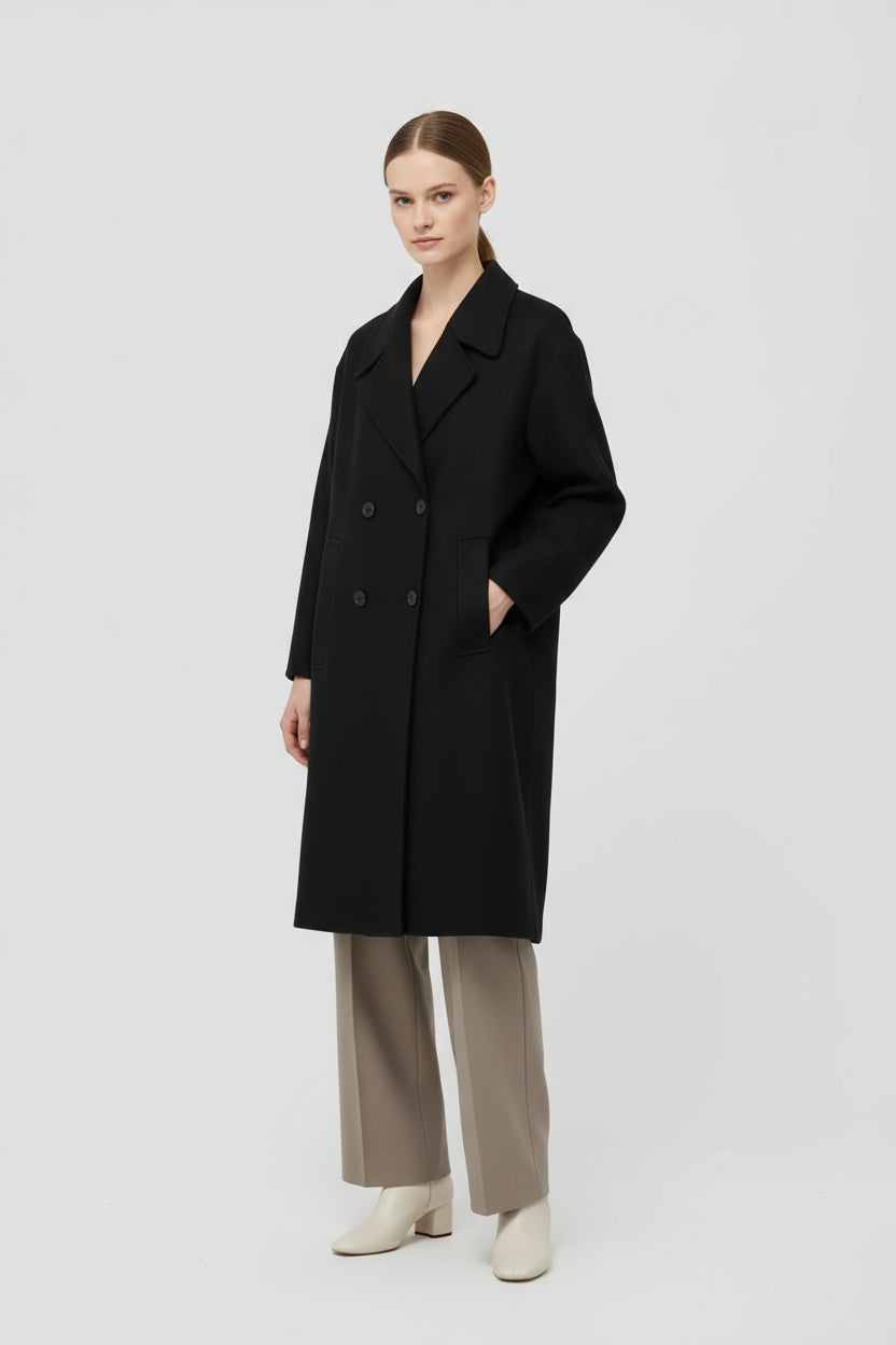 Abrigo de Mujer Lana Largo Cuello Abatible Doble Botonadura Elegante