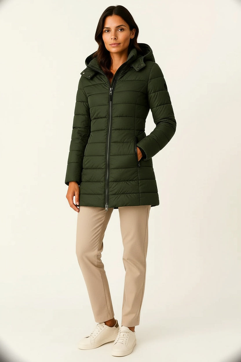 Chaqueta Acolchada Mujer Piel Sintética Corte Entallado Negra