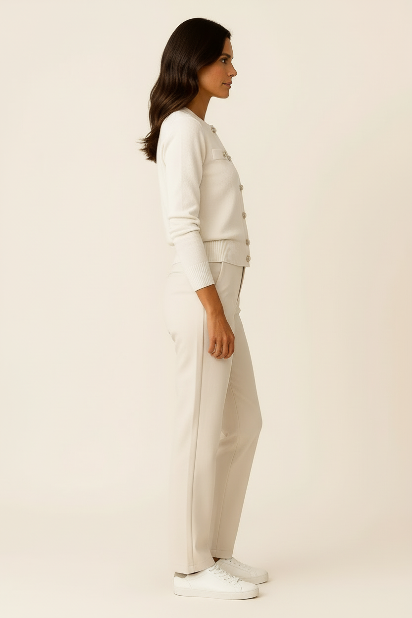 Cárdigan Mujer Azul Marino Largo de Punto Manga Larga Ajustado