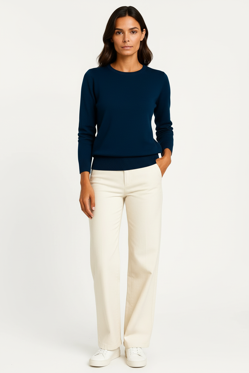 Suéter Mujer Lana Merino Ajustado Cuello Redondo