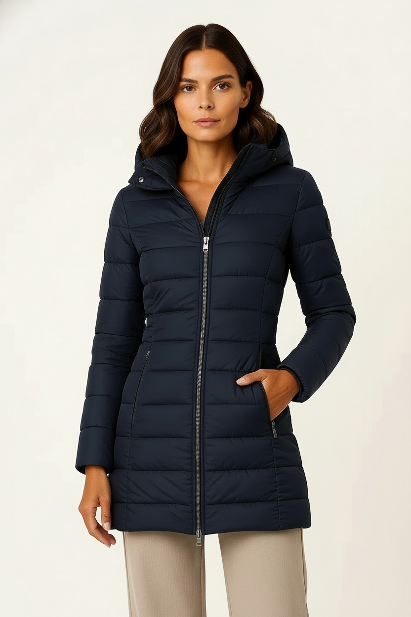 Chaqueta Acolchada Mujer Piel Sintética Corte Entallado Negra