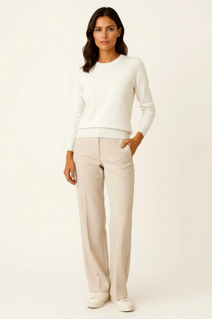 Suéter Mujer Lana Merino Ajustado Cuello Redondo