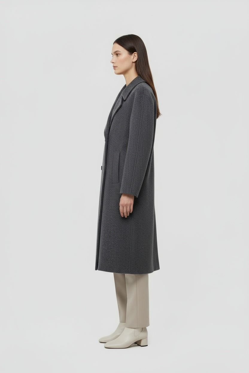 Abrigo de Mujer Lana Largo Cuello Abatible Doble Botonadura Elegante