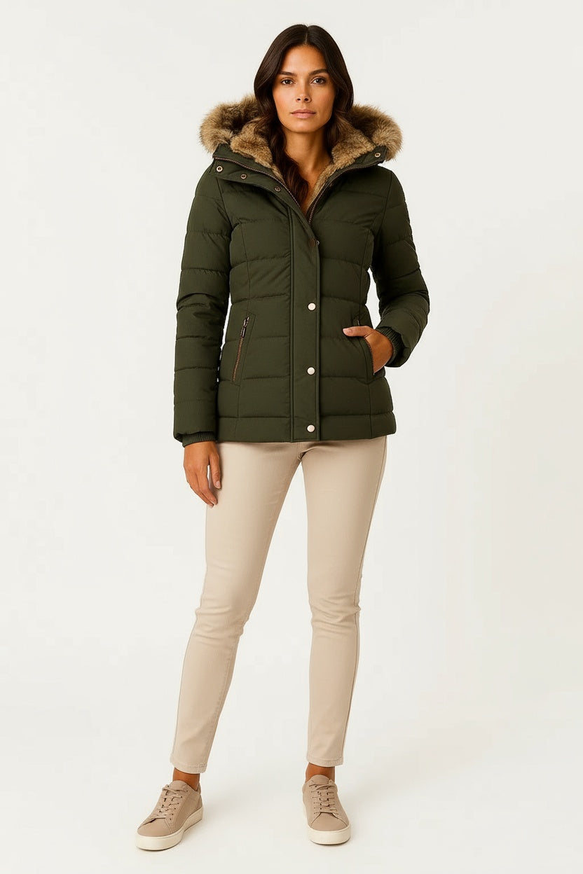 Abrigo Acolchado Mujer Con Capucha Ajuste Favorecedor Invierno