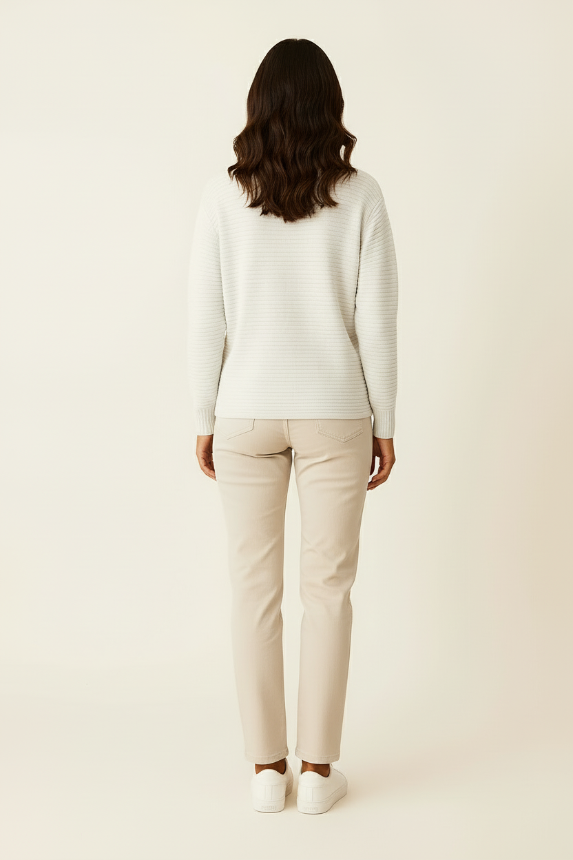 Jersey de Mujer Viscosa Elastano Cuello en V Media Cremallera Rayas Blancas