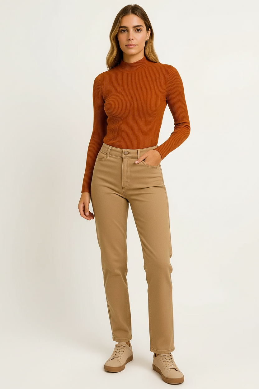 Suéter a Crochet Para Mujer Cuello Alto Tejido Suave Gris