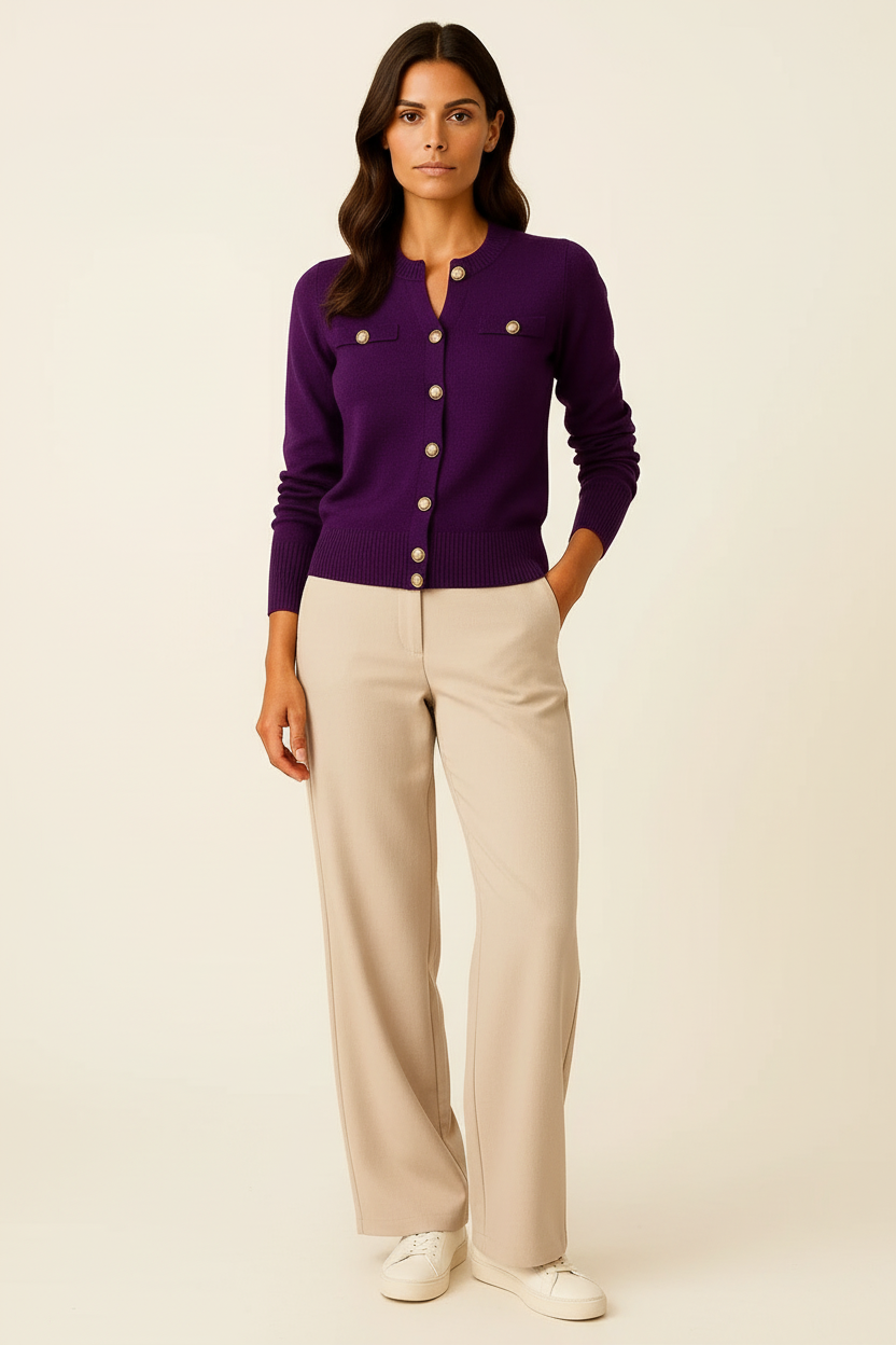 Cárdigan Mujer Azul Marino Largo de Punto Manga Larga Ajustado