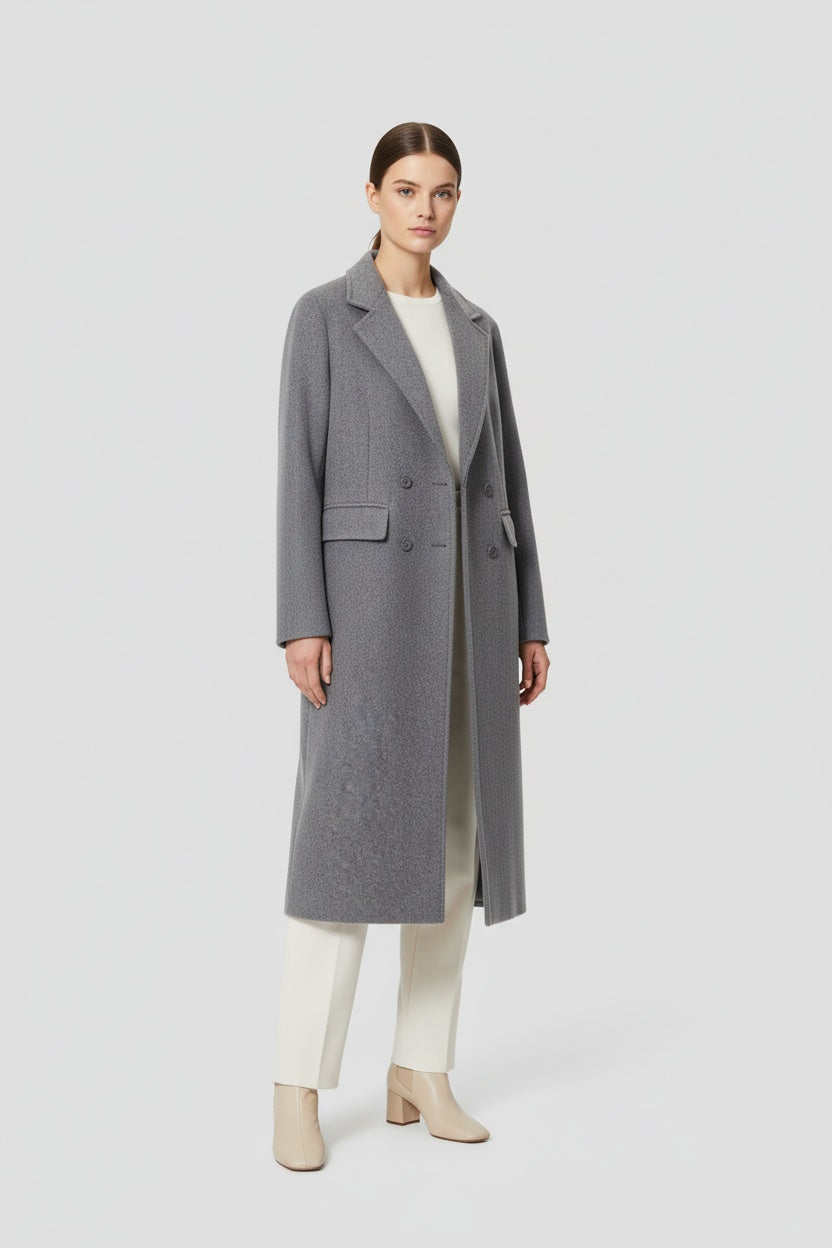 Abrigo de Mujer Cruzado de Lana Burdeos Manga Larga Elegante