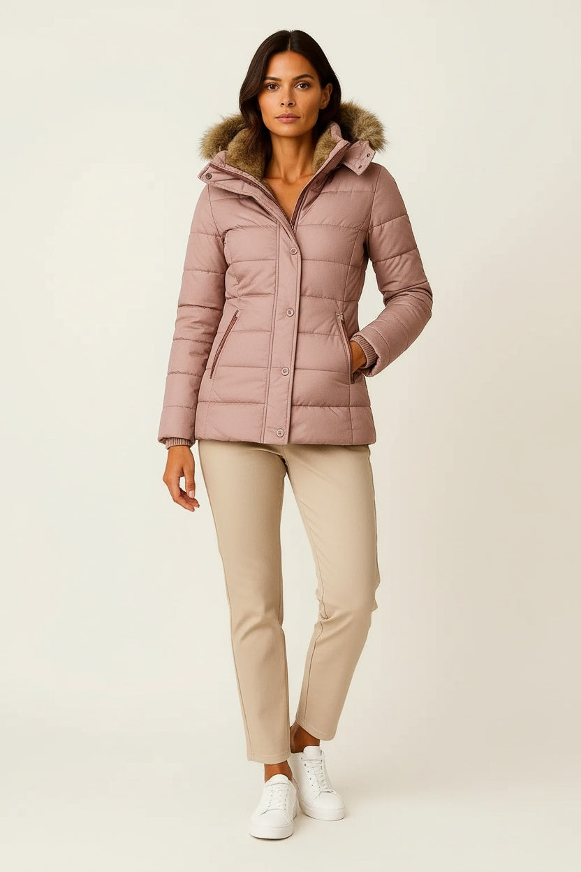 Abrigo Acolchado Mujer Con Capucha Ajuste Favorecedor Invierno