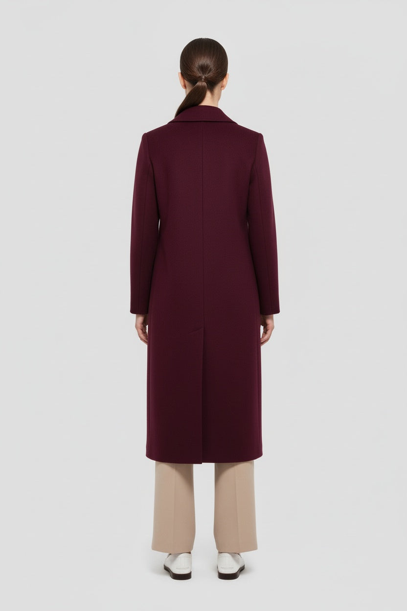 Abrigo de Mujer Cruzado de Lana Burdeos Manga Larga Elegante