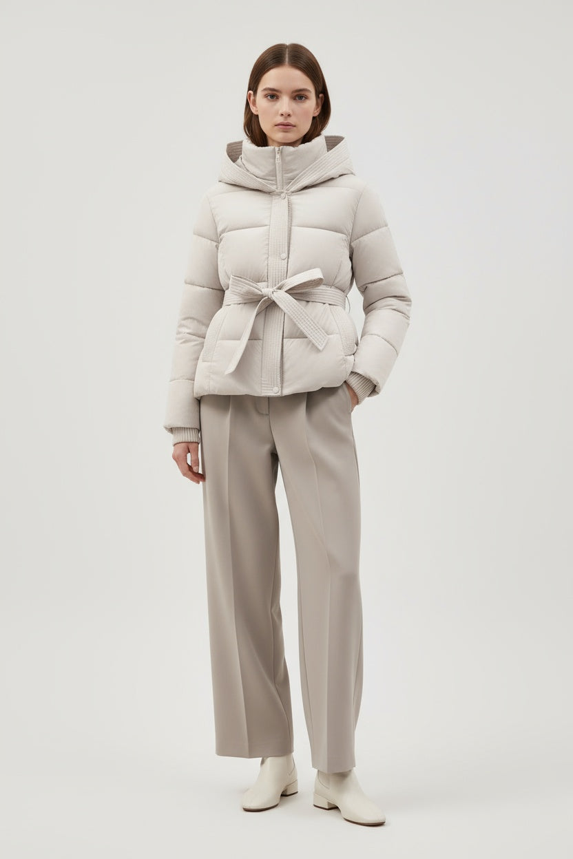 Chaqueta Acolchada Mujer Invierno Sintética con Capucha y Cinturón