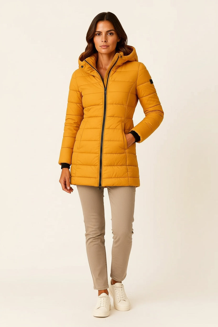 Chaqueta Acolchada Mujer Piel Sintética Corte Entallado Negra