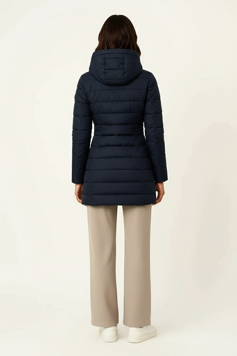 Chaqueta Acolchada Mujer Piel Sintética Corte Entallado Negra