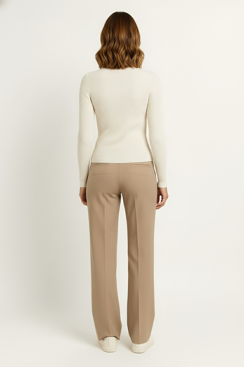 Suéter a Crochet Para Mujer Cuello Alto Tejido Suave Gris