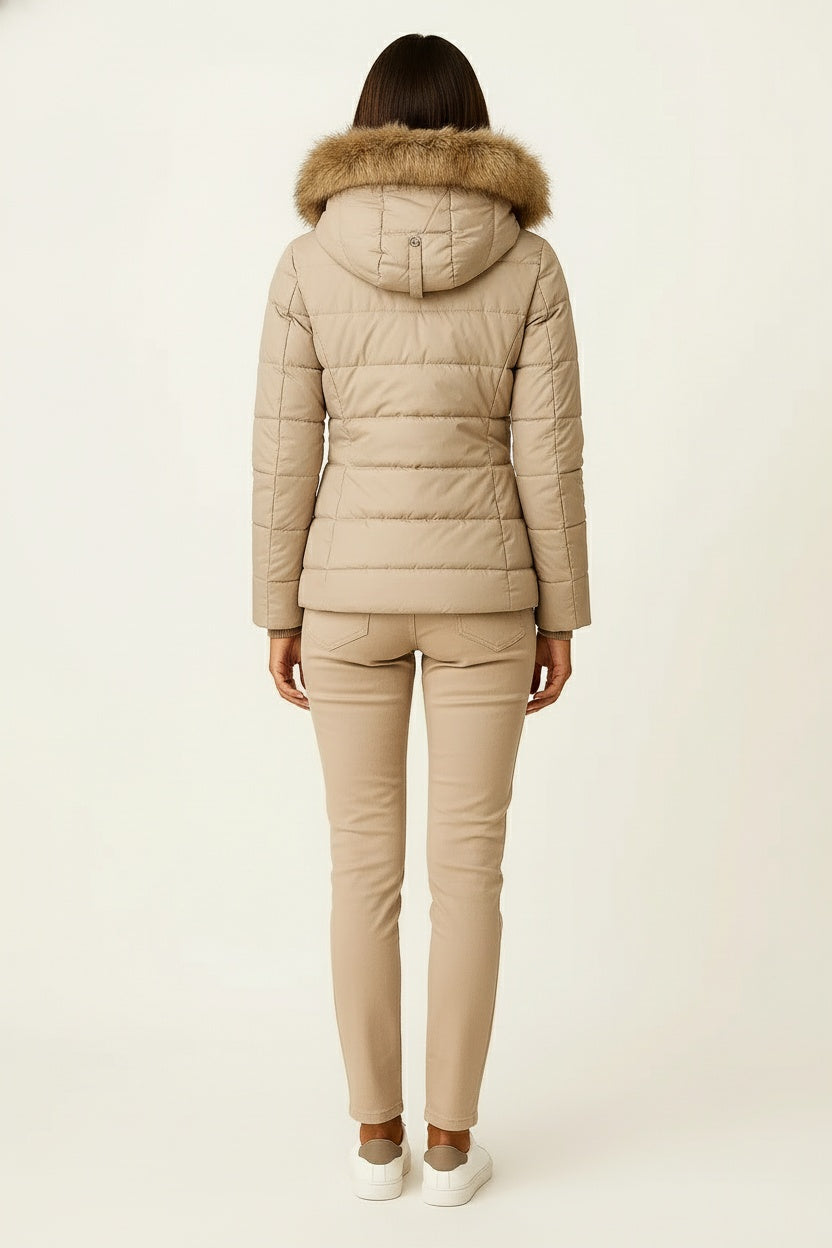 Abrigo Acolchado Mujer Con Capucha Ajuste Favorecedor Invierno