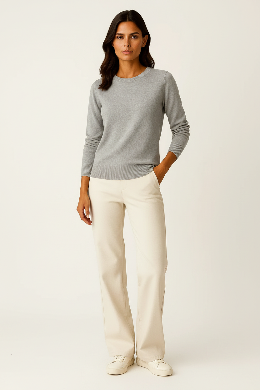 Suéter Mujer Lana Merino Ajustado Cuello Redondo